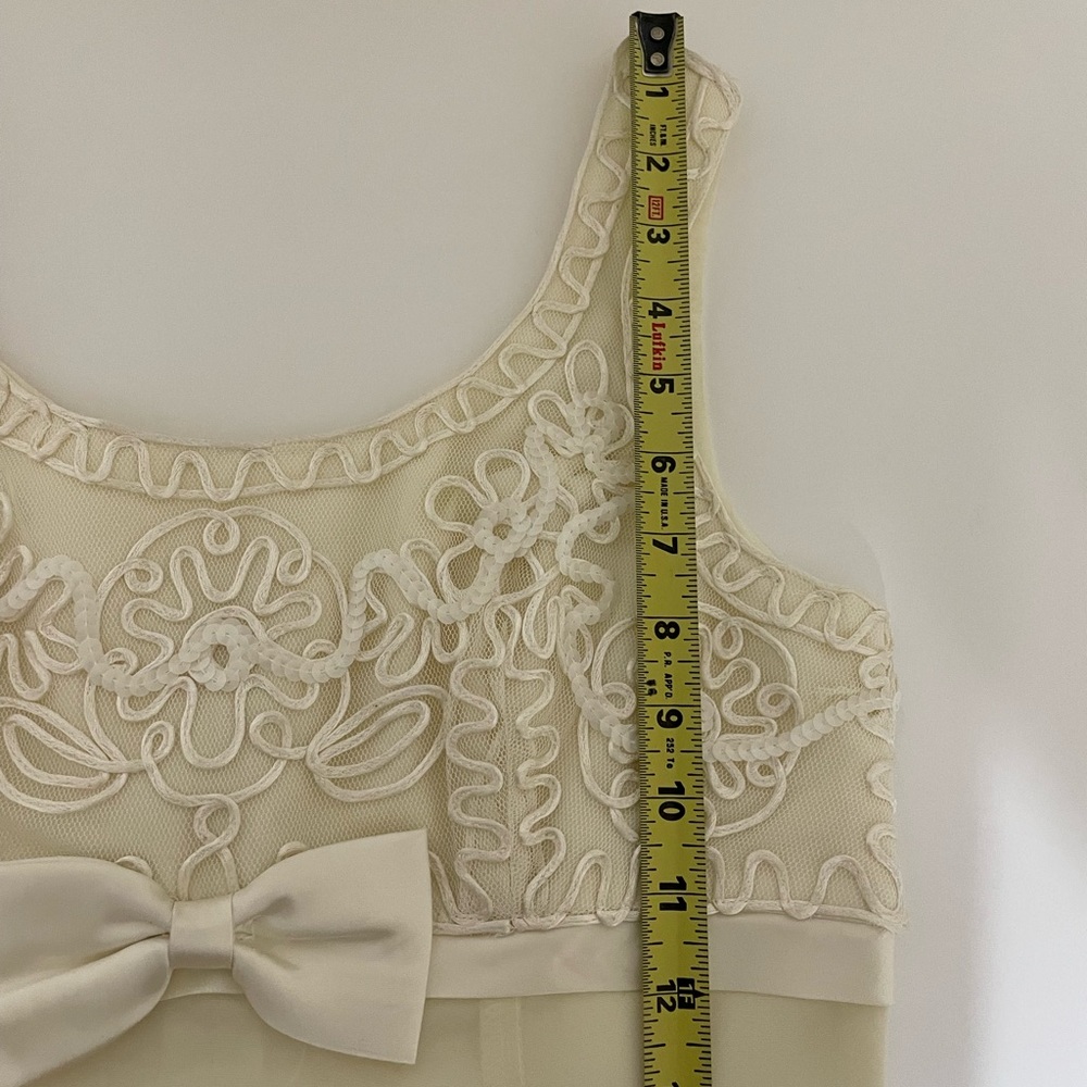 Vintage 90s Ivory Sheath Long Wedding Dress Empire Bust Satin Chiffon Small - Picture 9 of 10